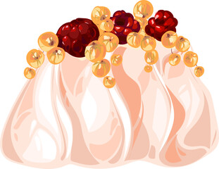 dessert Pavlova with raspberries, white currants and whipped cream