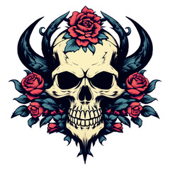 Skull emblem vector logo. Agressive demonic horned skull.