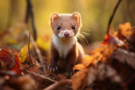 Curious wild weasel in forest