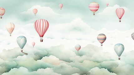 Obraz premium 3d wallpaper watercolor baby air balloon seamless