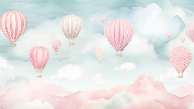 Fototapeta 3d wallpaper watercolor baby air balloon seamless