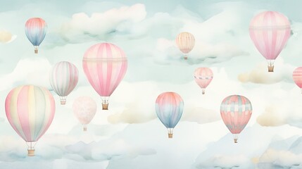 3d wallpaper watercolor baby air balloon seamless