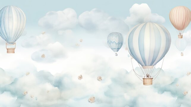 Fototapeta 3d wallpaper watercolor baby air balloon seamless