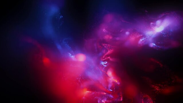 Macro slow motion shot of Particle Fluid isolated on black. paint drops mixing in water. Ink swirling underwater. Colored cloud abstract smoke explosion animation. 3D render