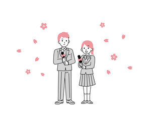 卒業式の男の子と女の子