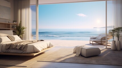 Exclusive beachfront suite with panoramic ocean views Generative AI - obrazy, fototapety, plakaty