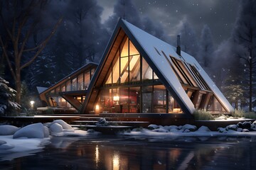 modern country house in the snowy valley