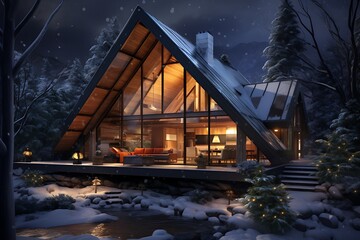 modern country house in the snowy valley