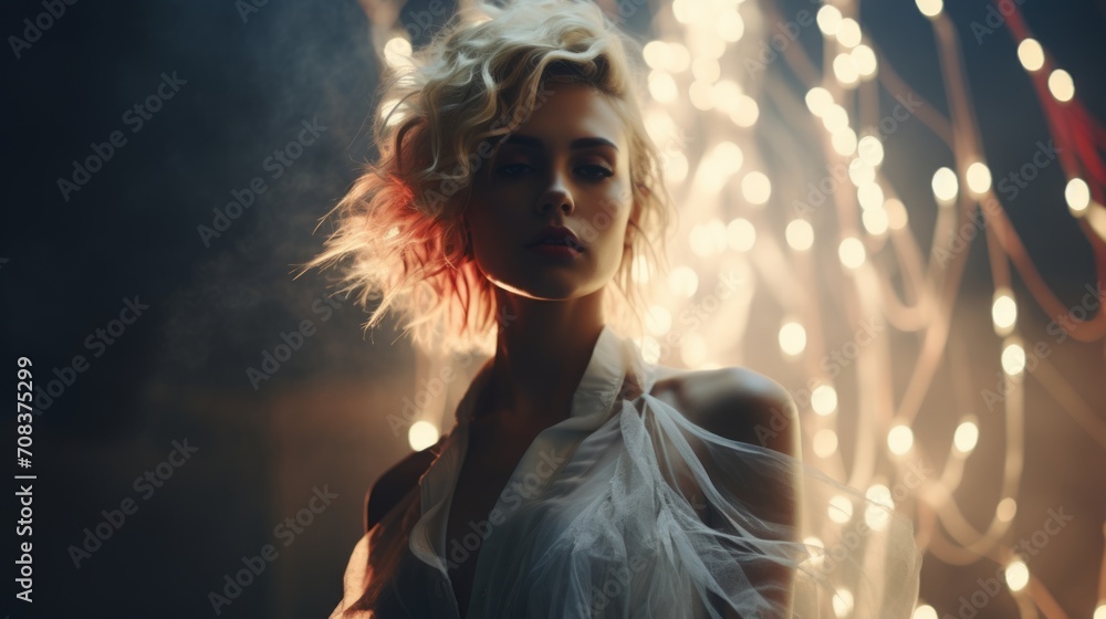 Poster Intriguing and intricate textures blending harmoniously in an abstract backdrop.woman's face Generative AI