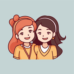 cute asian ladies have fun vector illustration