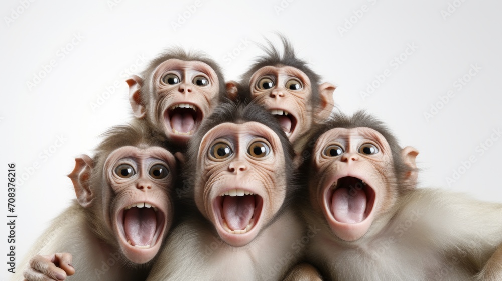 Poster Mischievous monkeys posing playfully. Generative AI
