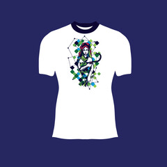 Round neck t-shirt design with various cartoon symbol vector art