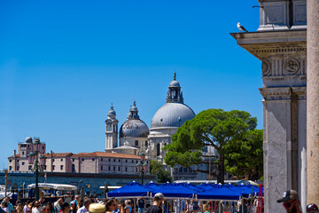 Old town of Italian City of Venice with Chiesa del Redentore church at Canale san Giorgio on a...
