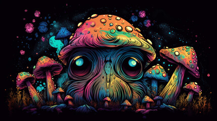 Photo cartoon psychedelic mushrooms monster colorful 6