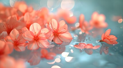 Cherry Blossoms Floating on Serene Water