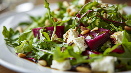 Delicious Beetroot Salad with Feta Cheese and Rucola - obrazy, fototapety, plakaty