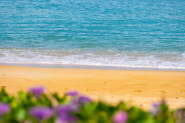 Beautiful sea beach background,Amazing sea ocean in good weather day,Beautiful waves crashing on sandy shore Nature beach sand background