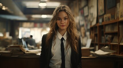 Fototapeta premium Portrait of a young girl, formal office attire Generative AI