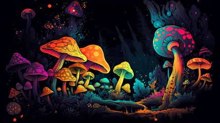 Photo cartoon psychedelic mushrooms monster colorful 1