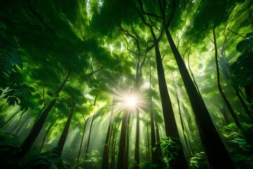 Fototapeta na wymiar rays of light in forest