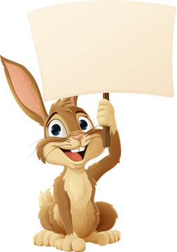 recommend clip art: The Easter bunny or other fun rabbit cartoon character holding a sign illustration