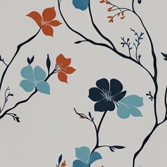 flowers on a branch. Abstract seamless pattern. AI generated.