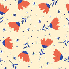 Fototapeta na wymiar orange flower branch hand drawn seamless pattern print background wallpaper
