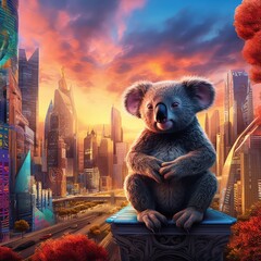 A koala is at the majestic city 
