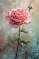 artistic oil painting of pink rose.