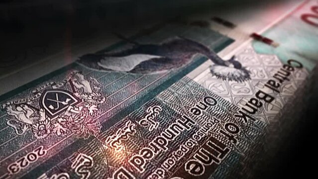 Gambia money Gambian dalasis counting. 100 GMD banknotes. Fast cash note count macro loop. Business, finance and economy. Loopable and seamless concept.