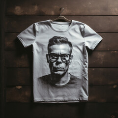 Photo a t - shirt with a man's face and glasses on the floor 4