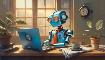 robot with laptop