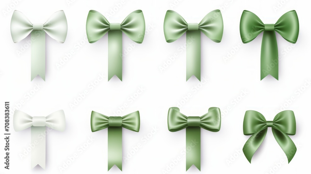 Aufkleber set of different green ribbons, on a white isolated background generative ai