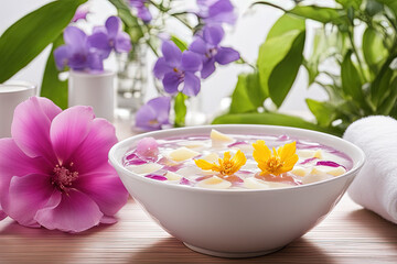 Spa pink flower bowl water petals depilation wax candle