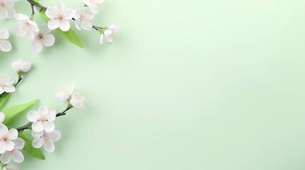 Soft cherry blossoms spread across the corner with a subtle shadow on a pastel green backdrop.