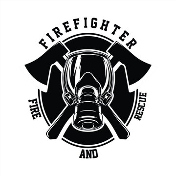 Black and White Firefighter Helmet Detailed Vintage Logo Emblem Insignia Vector
