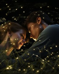 Young couple lying together under the stars