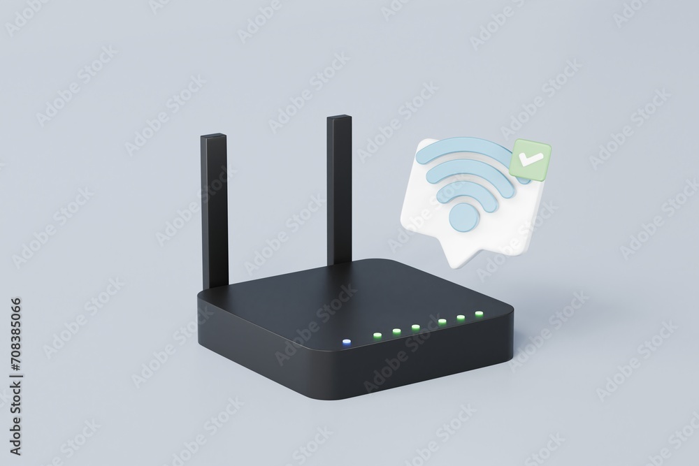 Poster 3d router with wi-fi symbol or simple internet wi-fi router with antennas icon. wi-fi hotspot zone. 
