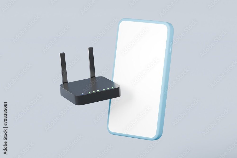 Aufkleber 3d wireless router mobile phone with wi-fi symbol or simple internet wi-fi router with antennas icon