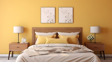 comfortable yellow themed bedroom