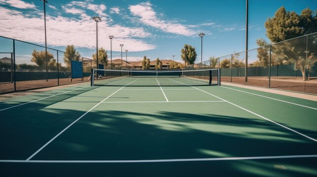 Pickleball court in a tropical setting. Pickleball courts.