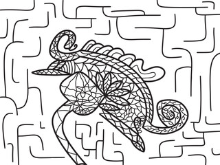 abstract chameleon hand drawing coloring page