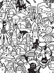 abstract city building hand drawn illustration