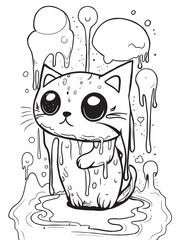 hand drawn dripped cat sketch coloring book 