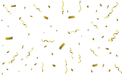 Vector confetti. Golden tinsel, confetti fall on a transparent background. Shiny confetti png. Holiday, birthday.