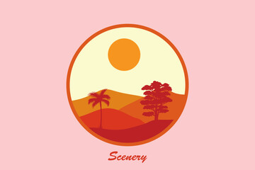 Illustration design of forests and mountains with a circle shape