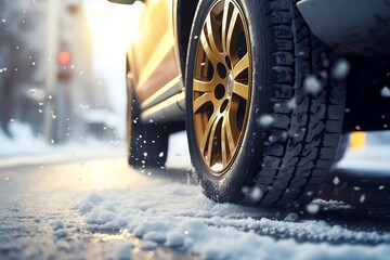 an off roading car tyre in snow - obrazy, fototapety, plakaty