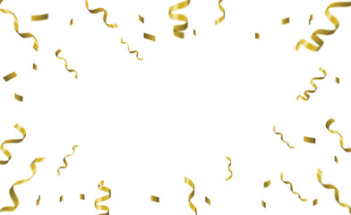 Vector confetti. Golden tinsel, confetti fall on a transparent background. Shiny confetti png. Holiday, birthday.