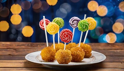 Chicken lollipop, Breaded fried cheese balls on a wooden table with blurred background