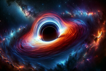 Obraz premium wide-angle images artistically representing a black hole in space.